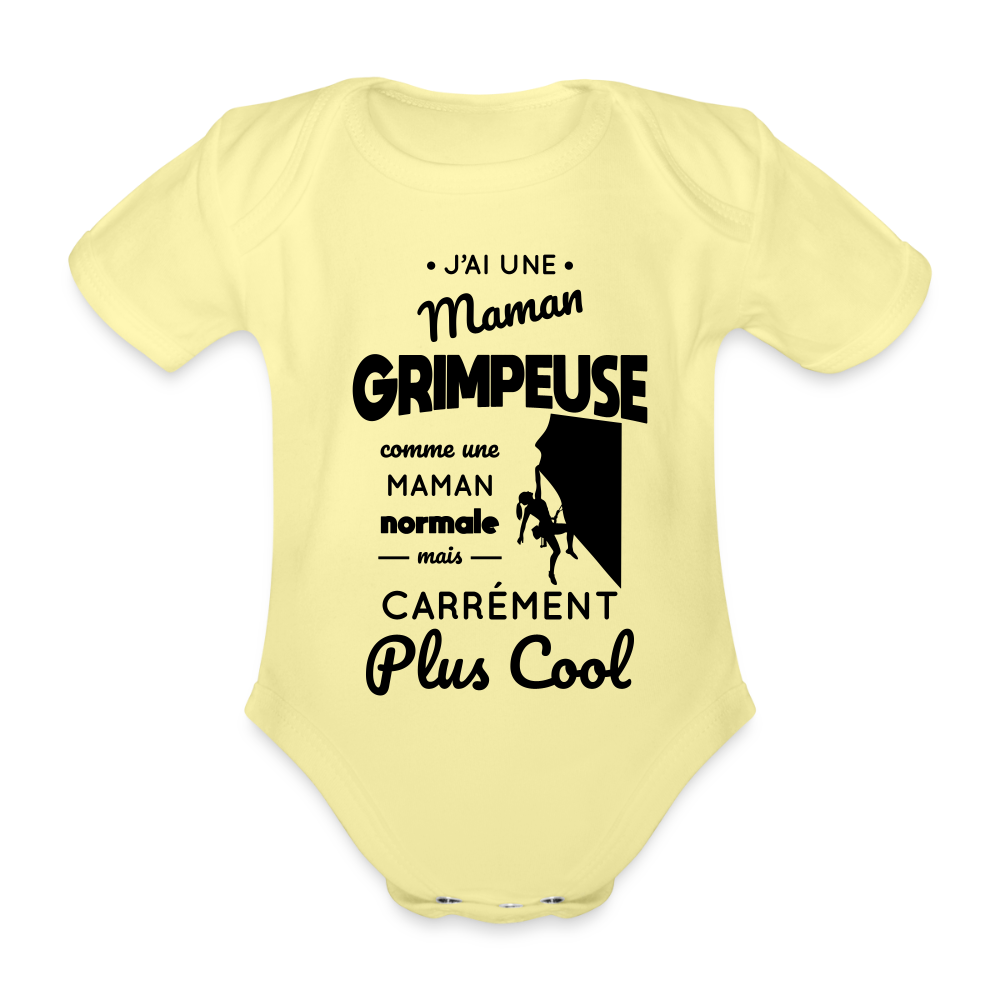 Body Bébé bio manches courtes - J'ai une maman grimpeuse - jaune délavé