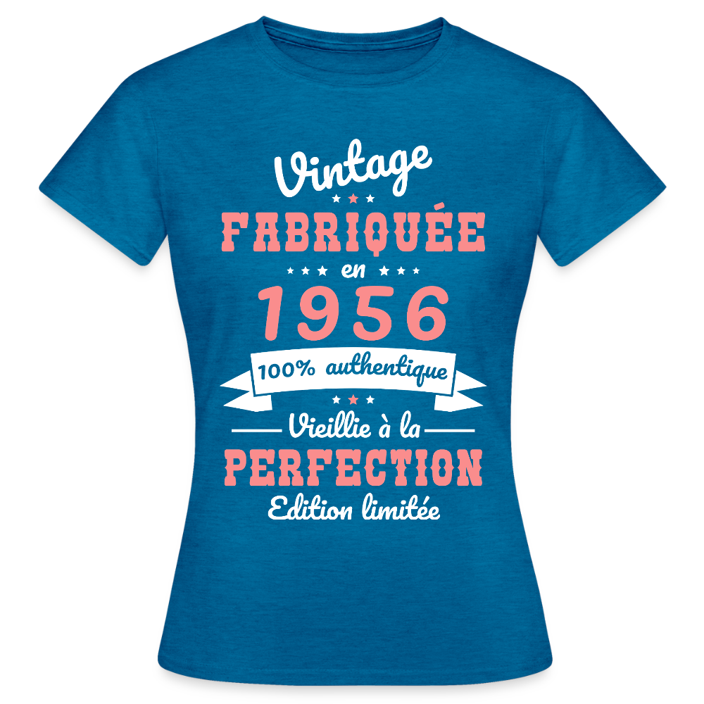 T-shirt anniversaire femme 70 ans – Vintage 1956 - bleu saphir antique chiné