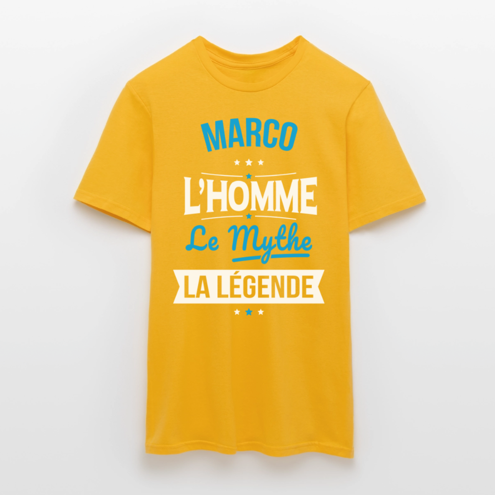T-shirt Marco l’homme le mythe la légende – Cadeau original homme - jaune