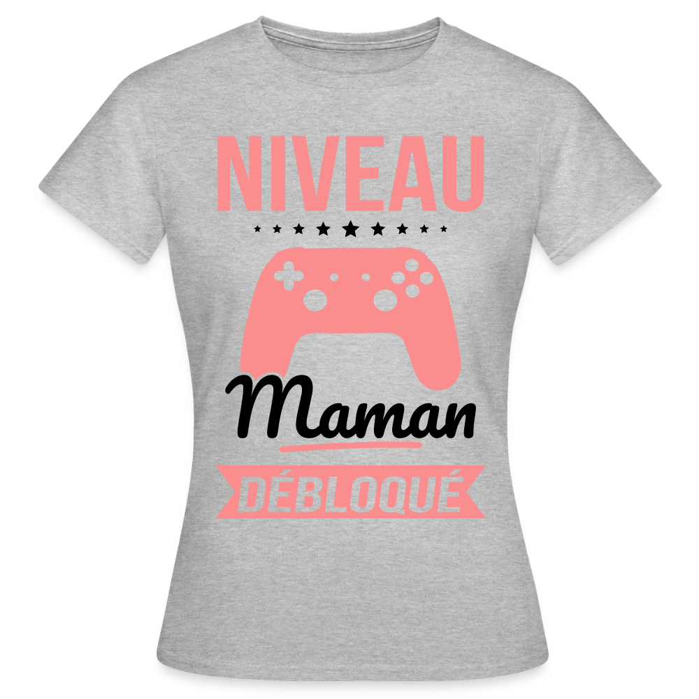 T-shirt femme coloris clair - Niveau maman débloqué - gris chiné