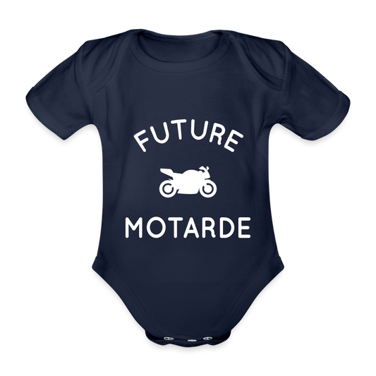 Body Bébé bio manches courtes - Future motarde - marine foncé