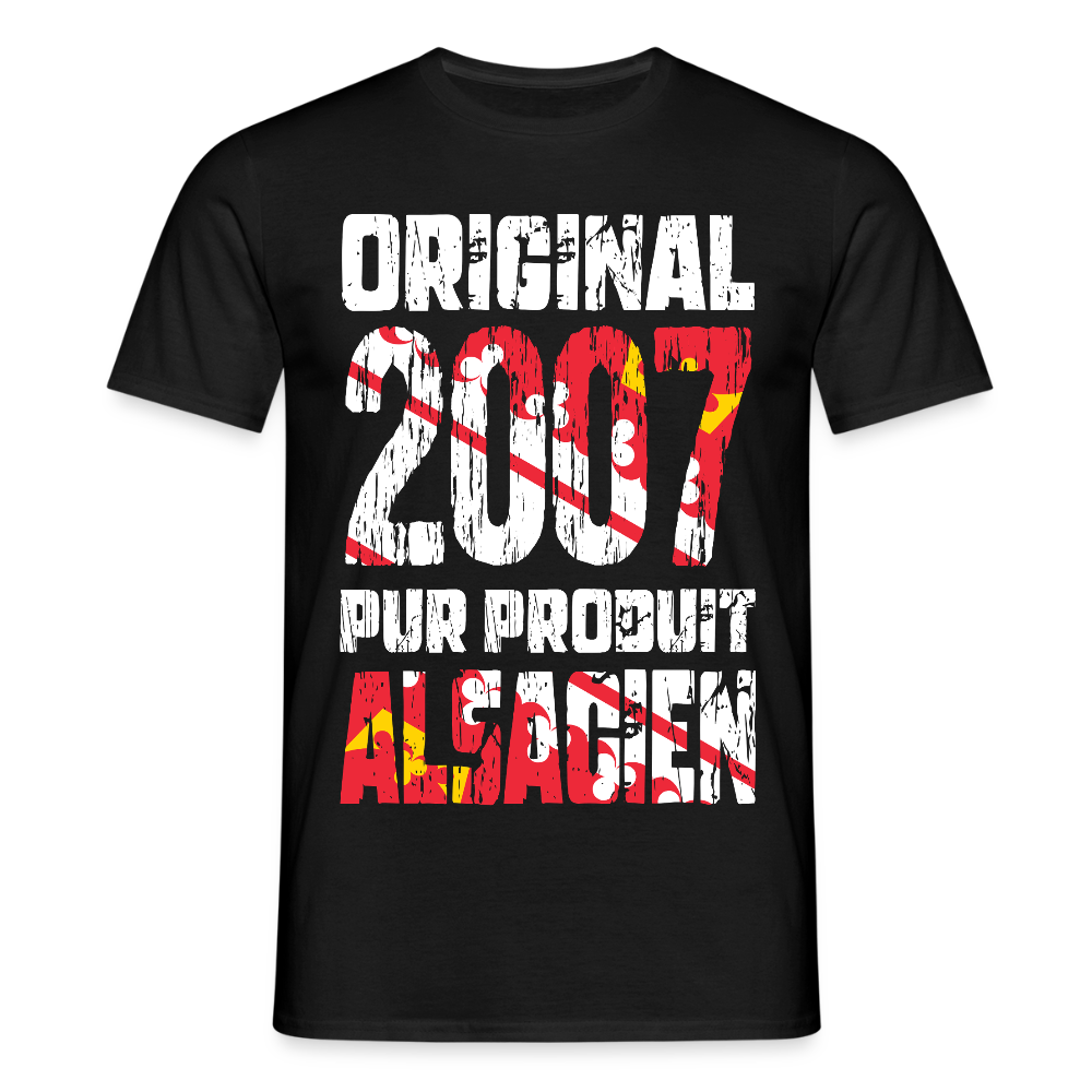 T-shirt Homme - Anniversaire 18 Ans - Original 2007 - Pur produit Alsacien - noir