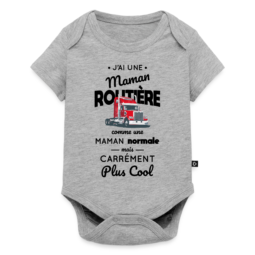 Body Bébé bio manches courtes - J'ai une maman routière - gris chiné
