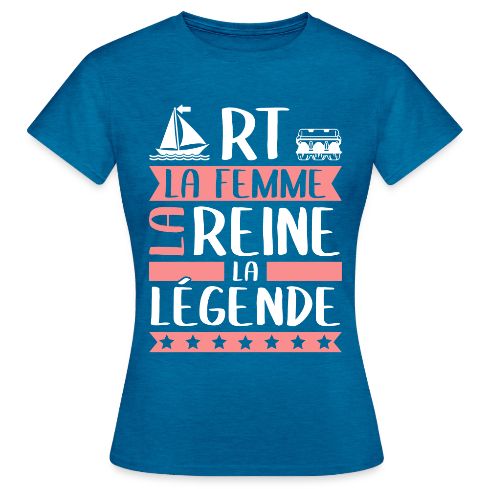 T-shirt femme Marthe rébus – La femme, la reine, la légende - bleu saphir antique chiné