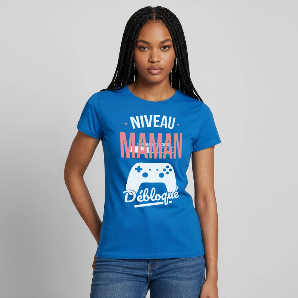 T-shirt femme fête des mères - Niveau maman débloqué - bleu royal