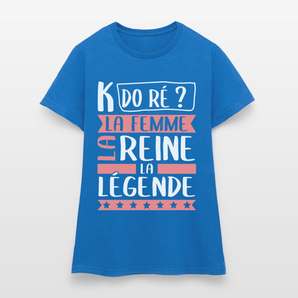 T-shirt femme Camille rébus – La femme, la reine, la légende - bleu royal