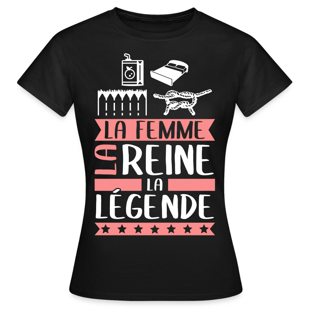 T-shirt femme Julienne rébus – La femme, la reine, la légende - noir