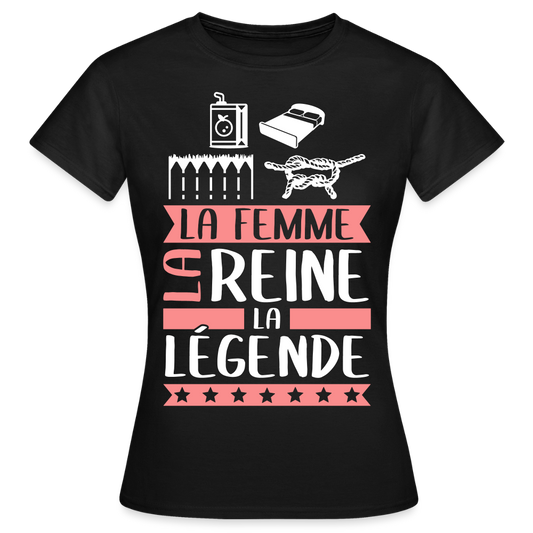 T-shirt femme Julienne rébus – La femme, la reine, la légende - noir