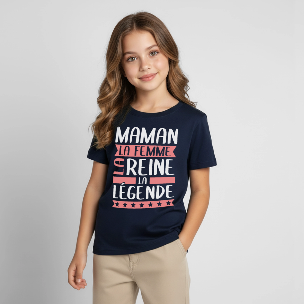 T-shirt enfant motif rose - Maman, la femme, la reine, la légende - marine
