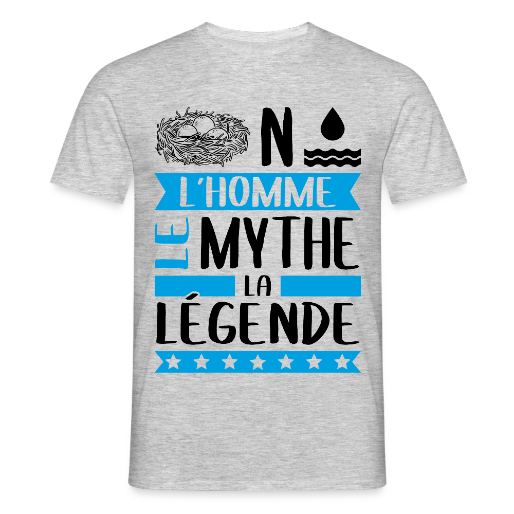 T-shirt homme coloris clair Nino en rébus – L’homme, le mythe, la légende - gris chiné
