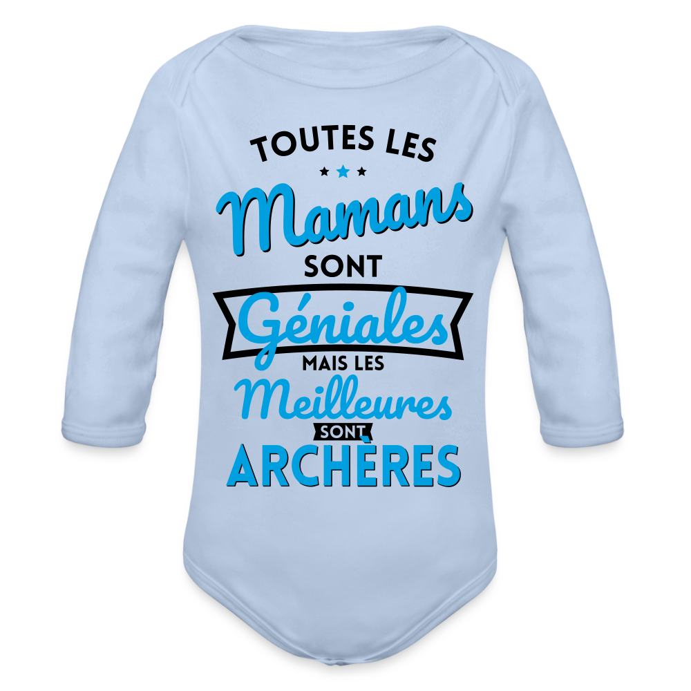 Body Bébé bio manches longues - Mamans géniales - Meilleures sont archères - ciel