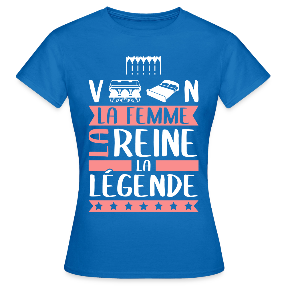 T-shirt femme Evelyne rébus – La femme, la reine, la légende - bleu royal