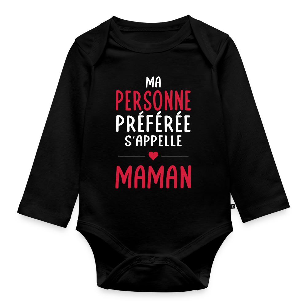 Body bébé bio manches longues - Ma personne préférée s’appelle Maman - noir