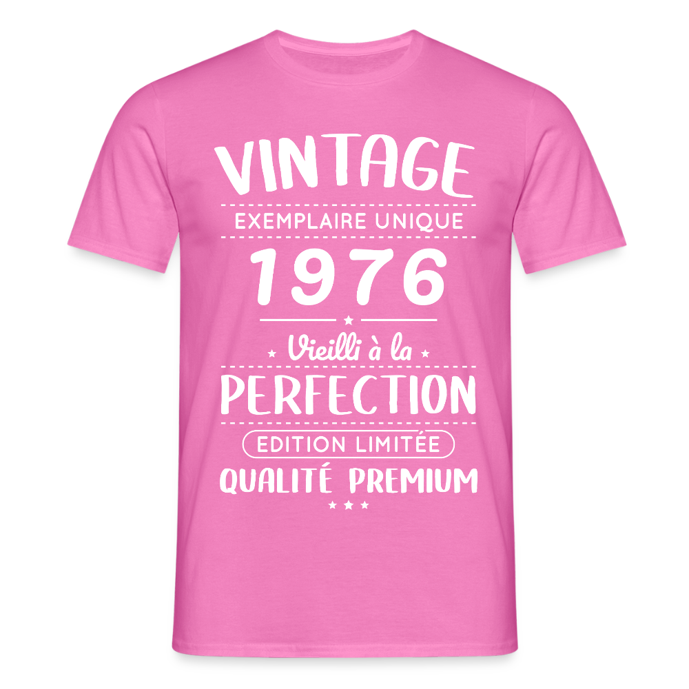 T-shirt anniversaire homme 50 ans – Vintage 1976 – Perfection - rose
