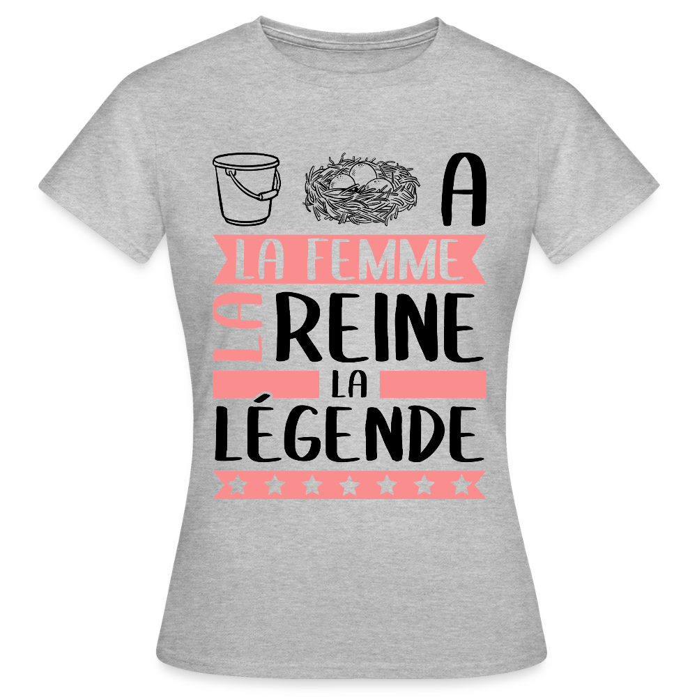 T-shirt femme coloris clair Sonia en rébus – La femme, la reine, la légende - gris chiné