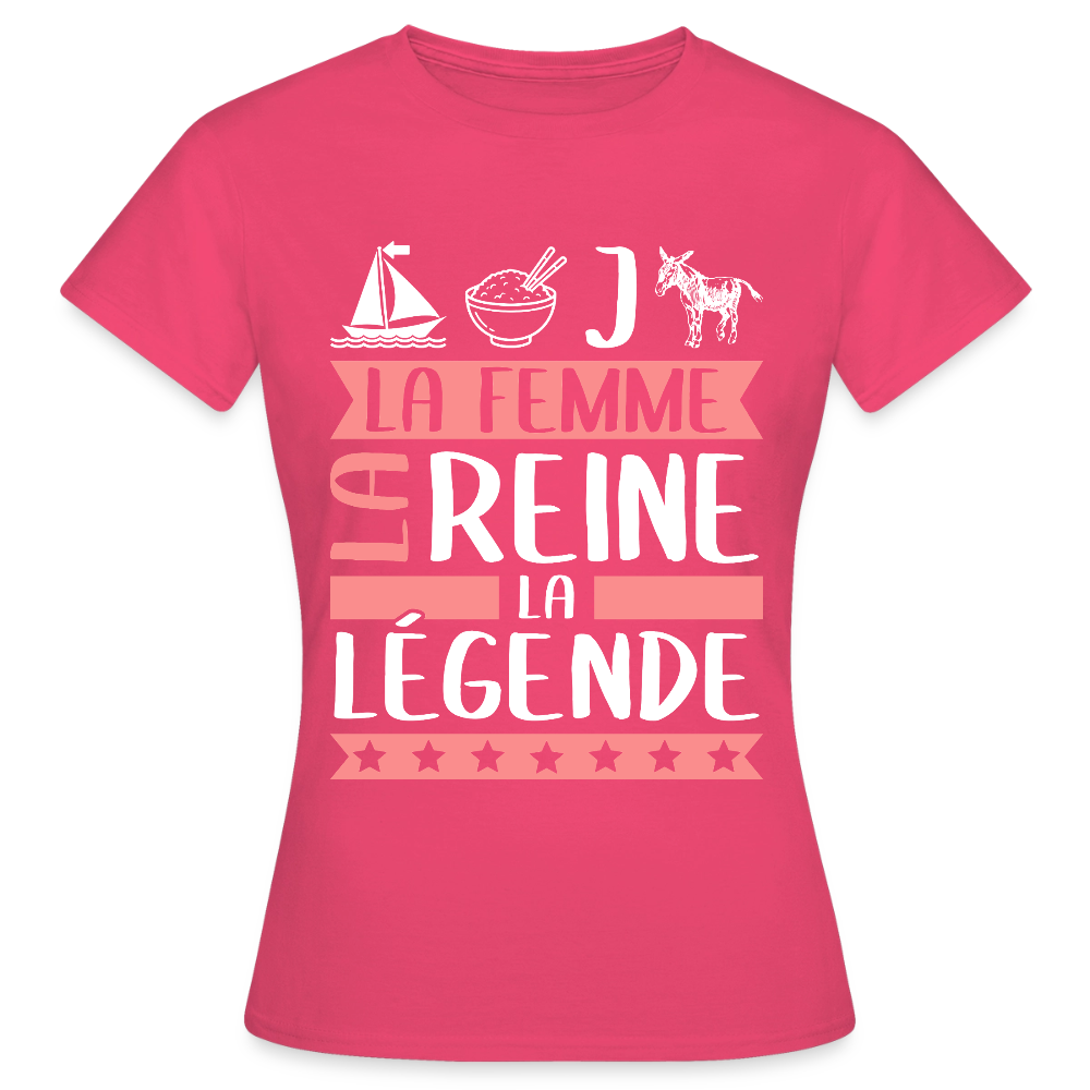 T-shirt femme Marie-Jeanne rébus – La femme, la reine, la légende - rose azalée