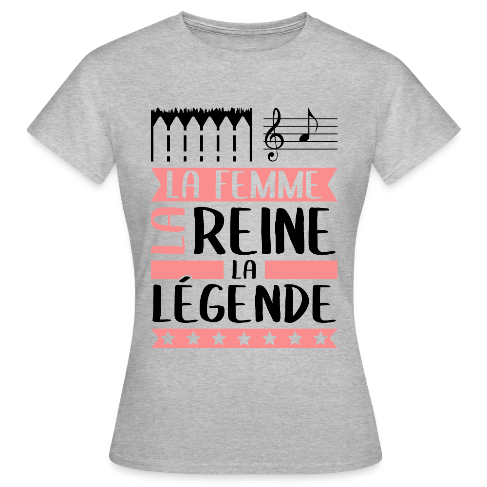 T-shirt femme coloris clair Ella rébus – La femme, la reine, la légende - gris chiné