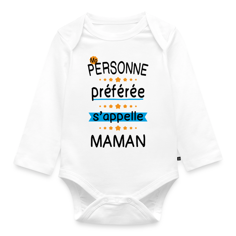 Body bébé bio manches longues coloris clair - Personne préférée Maman - blanc