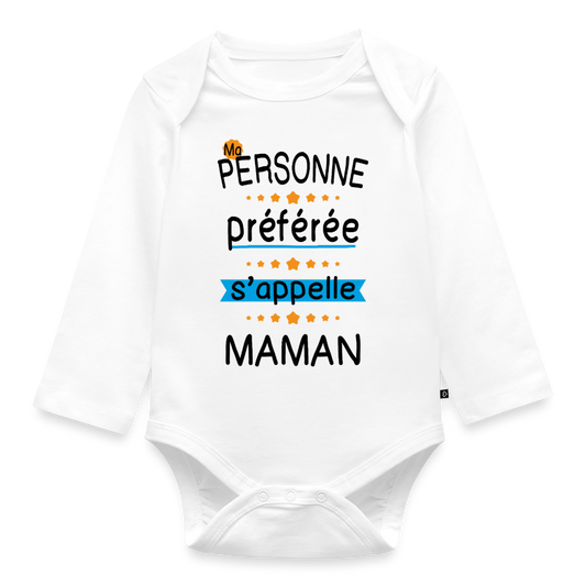 Body bébé bio manches longues coloris clair - Personne préférée Maman - blanc