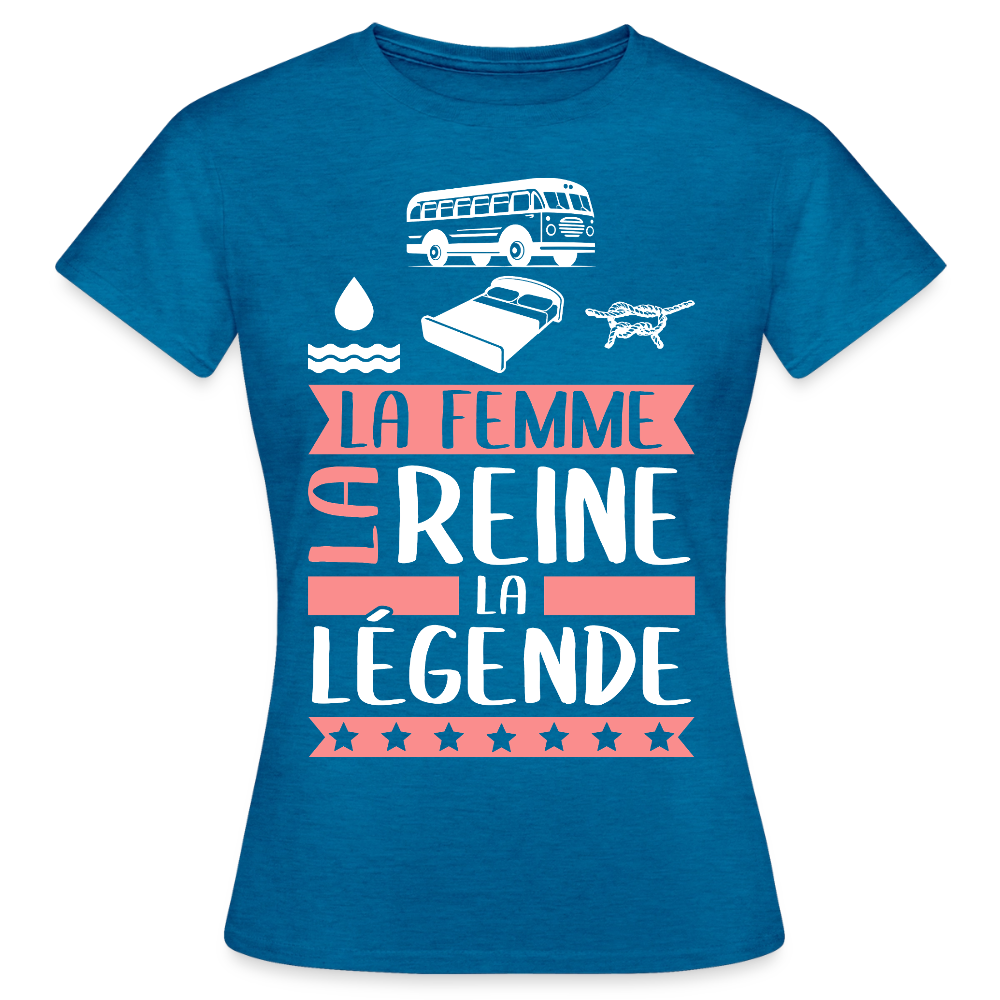 T-shirt femme Caroline rébus – La femme, la reine, la légende - bleu saphir antique chiné