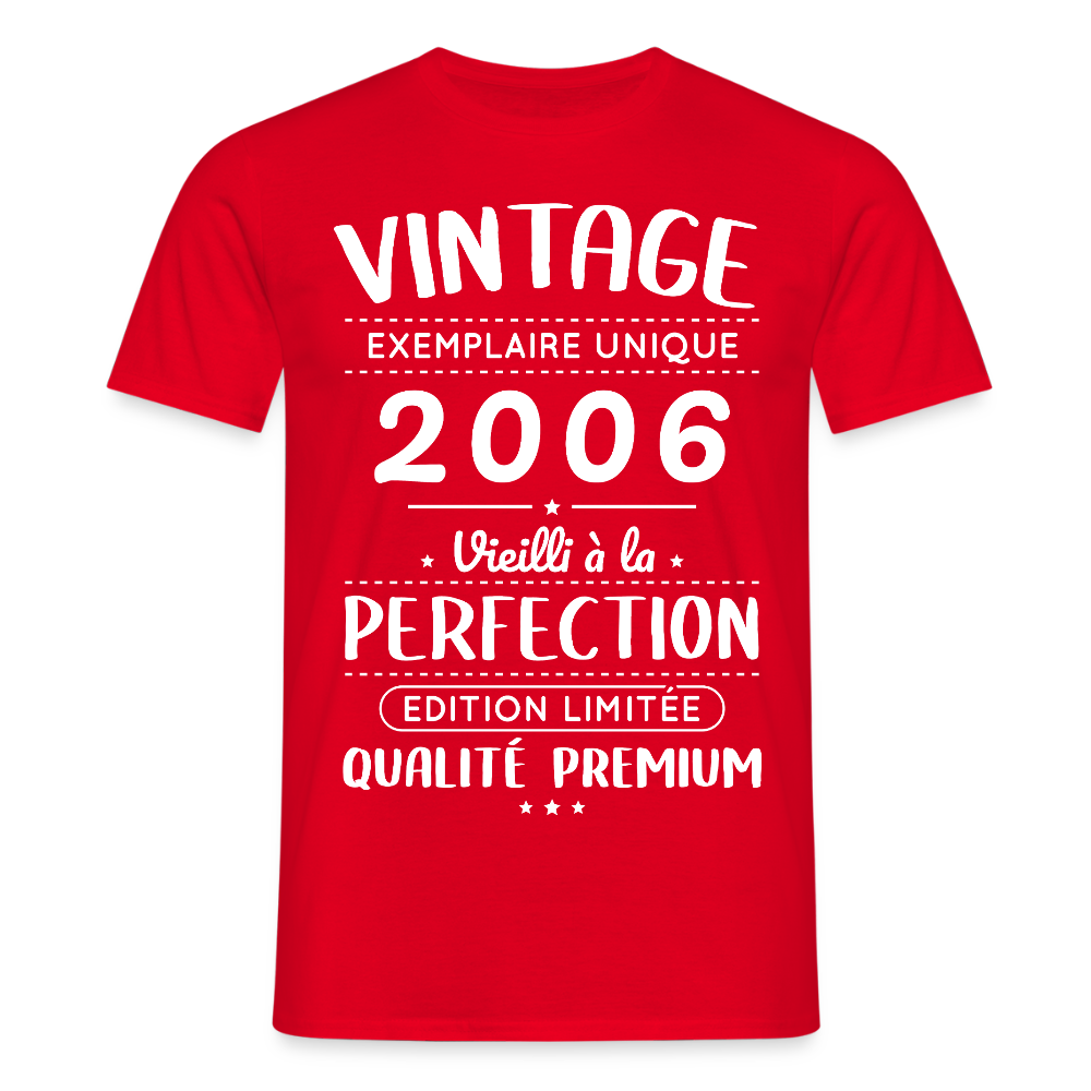 T-shirt anniversaire homme 20 ans – Vintage 2006 – Perfection - rouge