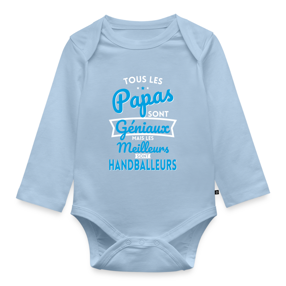 Body Bébé bio manches longues - Papas géniaux - Les meilleurs sont handballeurs - bleu clair