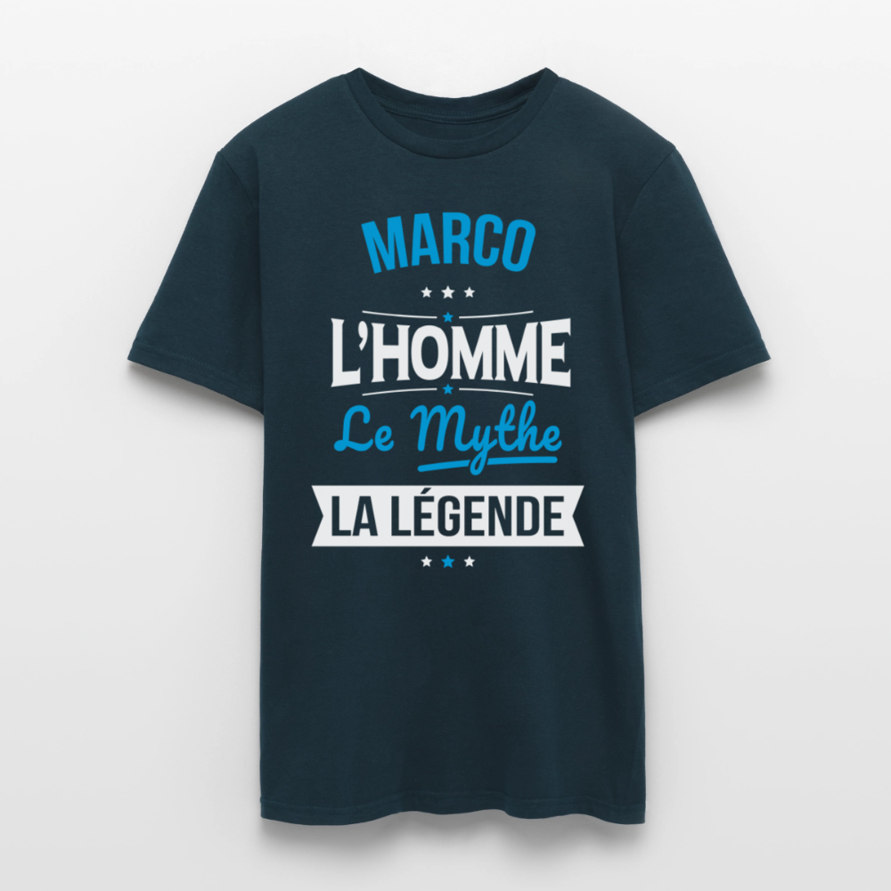 T-shirt Marco l’homme le mythe la légende – Cadeau original homme - marine