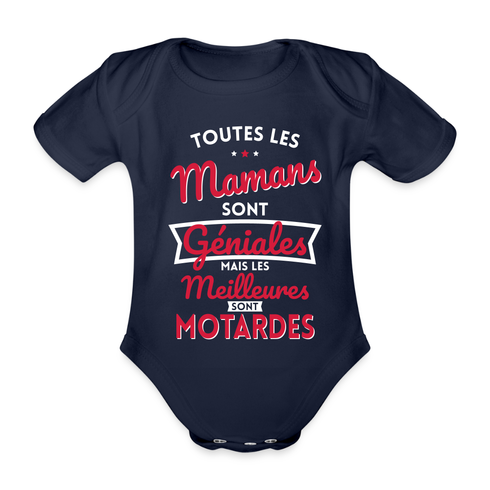 Body Bébé bio manches courtes - Mamans géniales - Les meilleures sont motardes - marine foncé