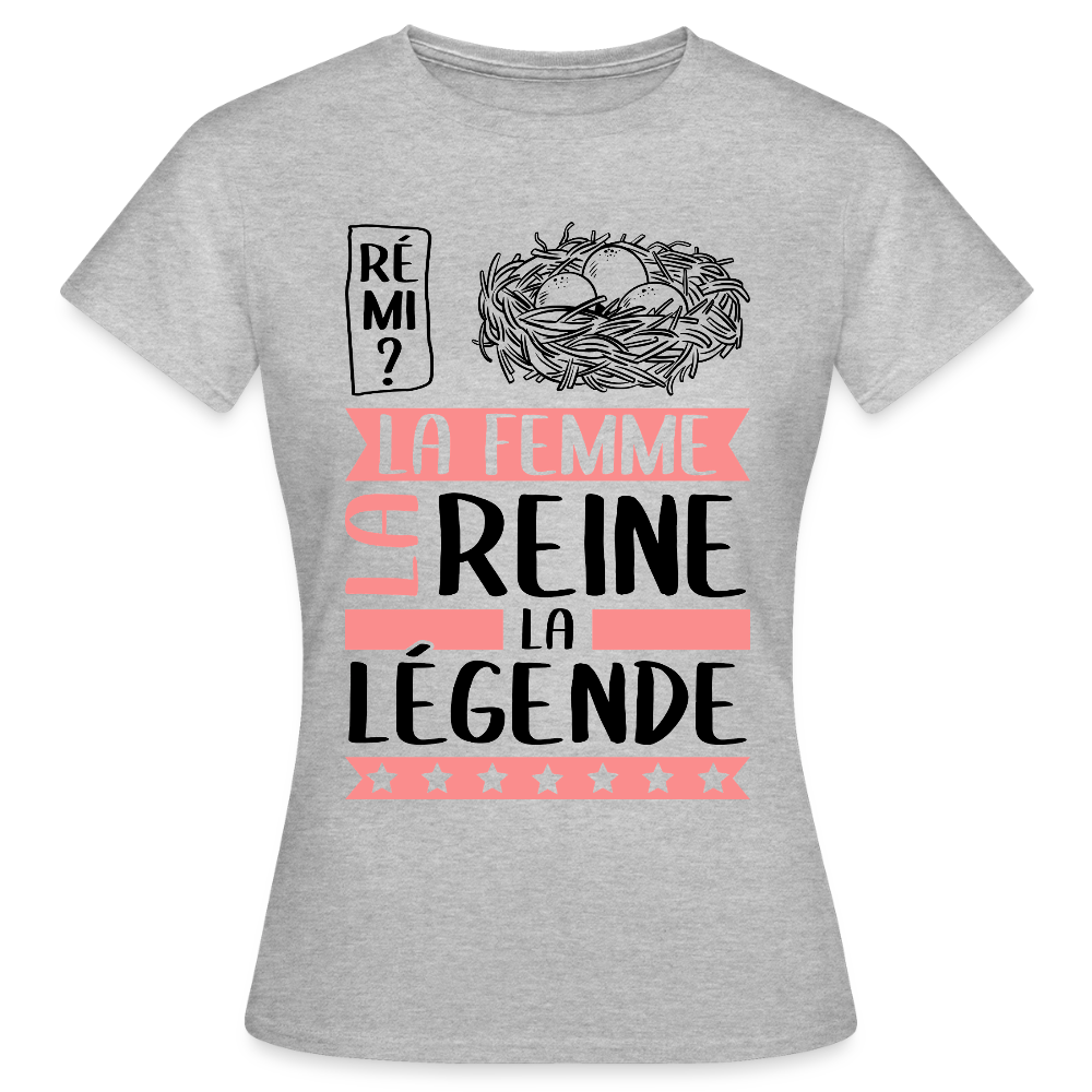 T-shirt femme coloris clair Fanny rébus – La femme, la reine, la légende - gris chiné