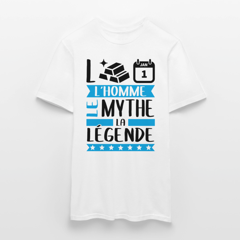T-shirt homme coloris clair Laurent en rébus – L’homme, le mythe, la légende - blanc