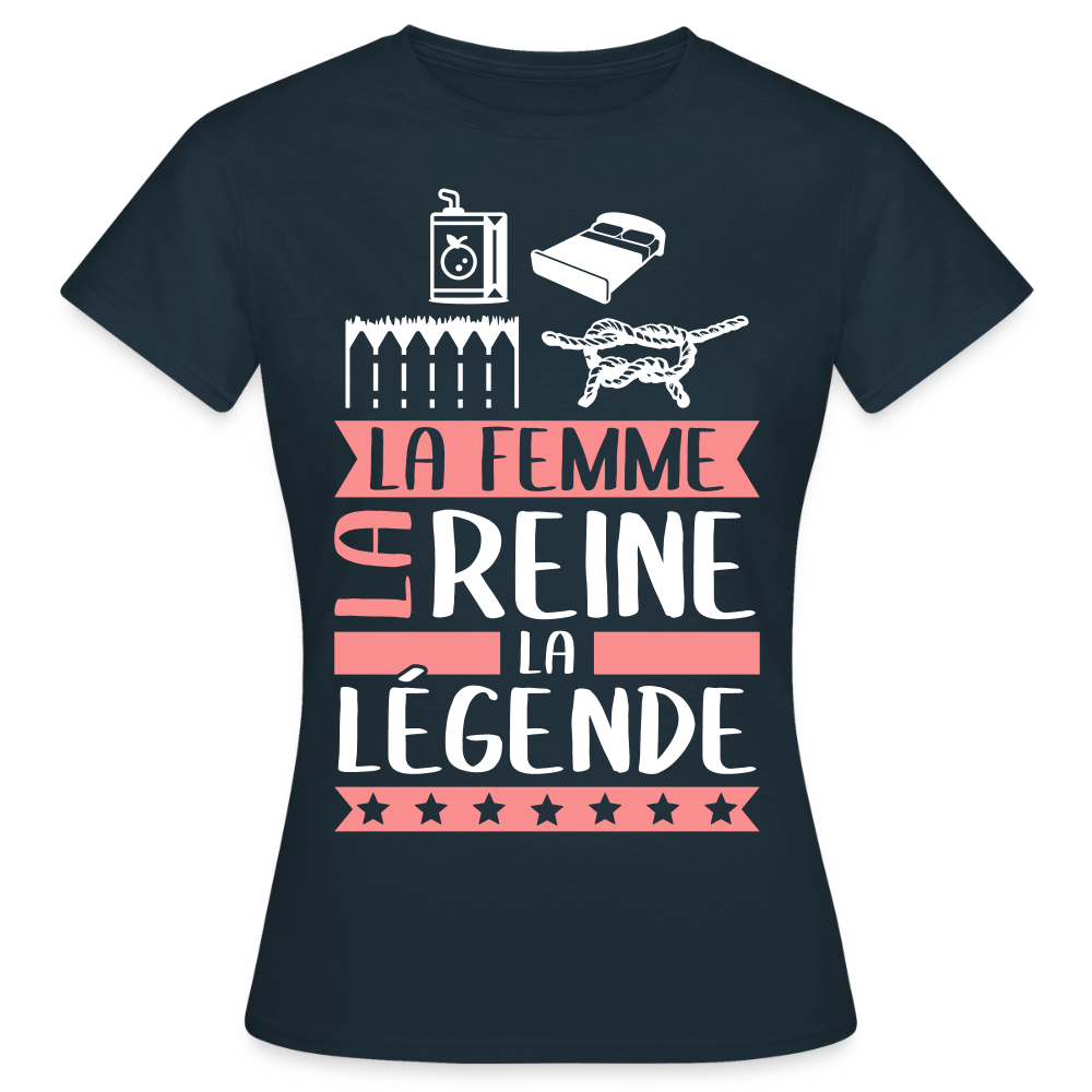 T-shirt femme Julienne rébus – La femme, la reine, la légende - marine