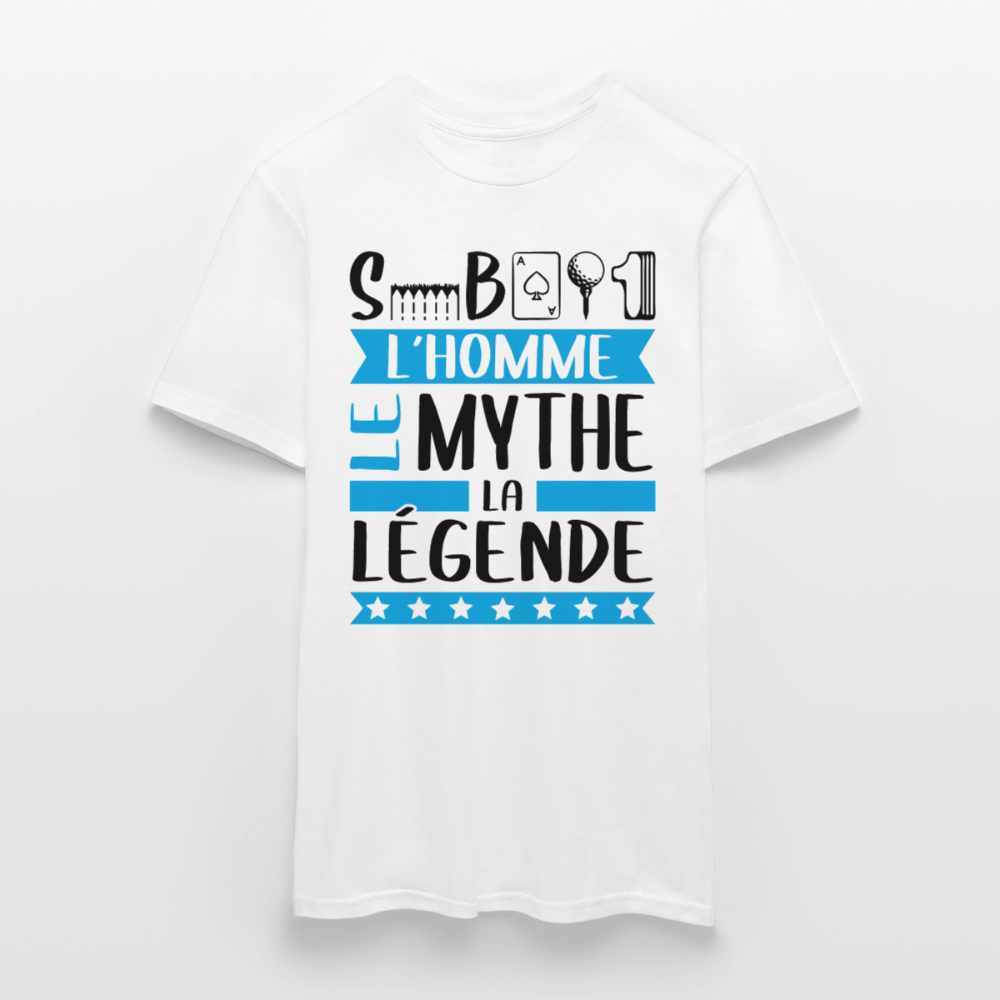 T-shirt homme coloris clair Sébastien en rébus – L’homme, le mythe, la légende - blanc
