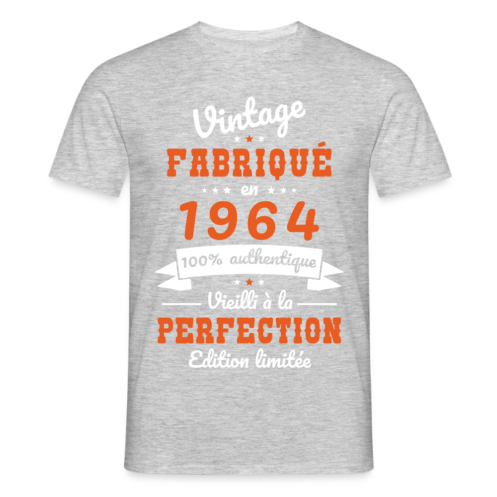 T-shirt Homme - Anniversaire 61 Ans - Vintage Fabriqué en 1964 - gris chiné