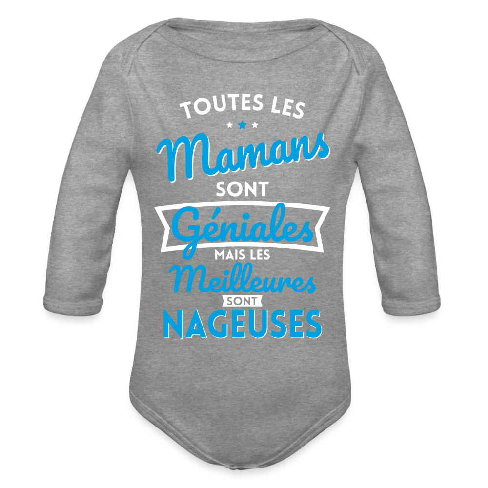 Body Bébé bio manches longues - Mamans géniales - Les meilleures sont nageuses - gris chiné