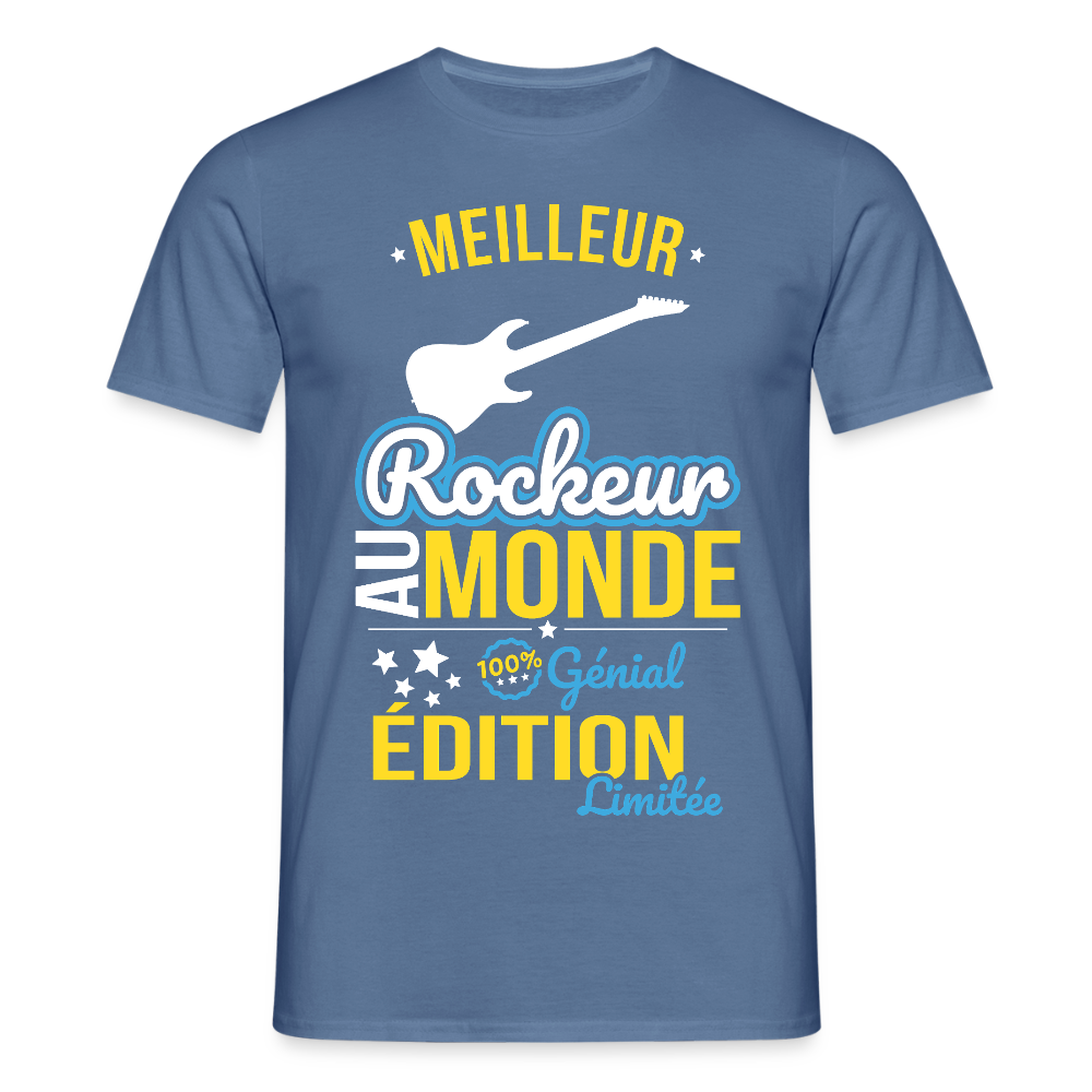 T-shirt Homme - Meilleur Rockeur au monde - 100% génial - bleu pigeon 