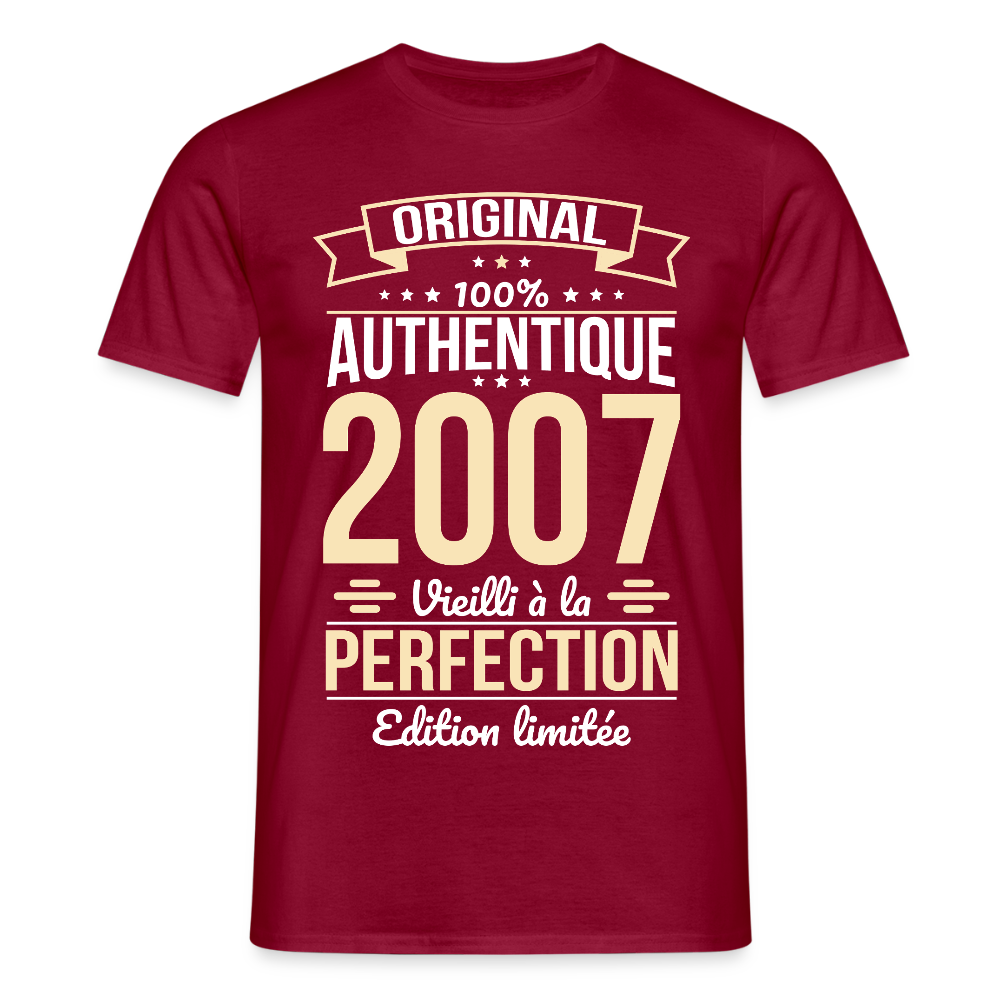 T-shirt Homme - Anniversaire 18 Ans - Original 2007 - rouge brique