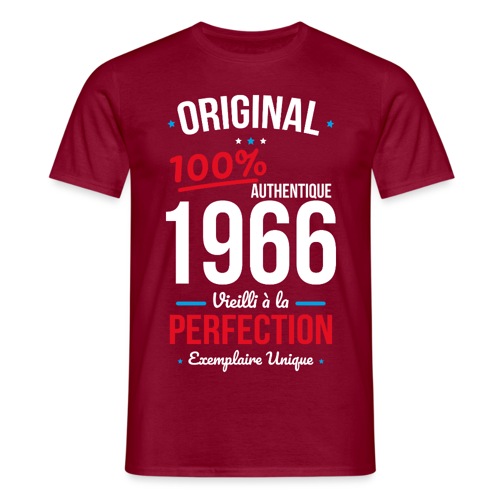 T-shirt anniversaire 60 ans Homme – Original 1966 Authentique - rouge brique