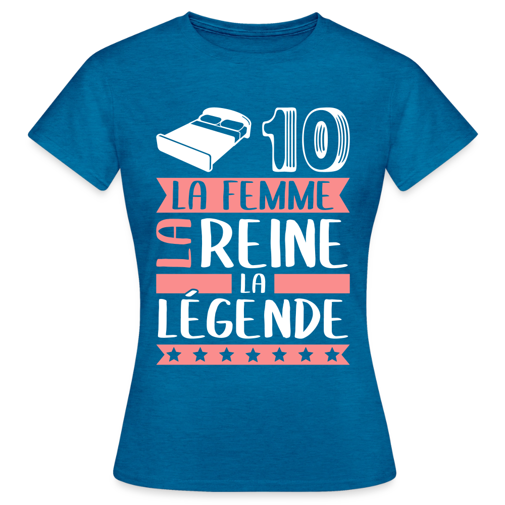 T-shirt femme Lydie rébus – La femme, la reine, la légende - bleu saphir antique chiné