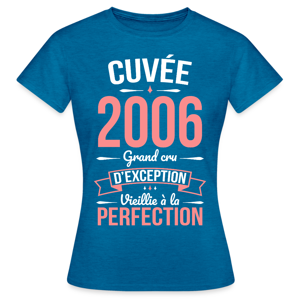T-shirt anniversaire femme 20 ans – Cuvée 2006, Grand cru d’exception - bleu saphir antique chiné
