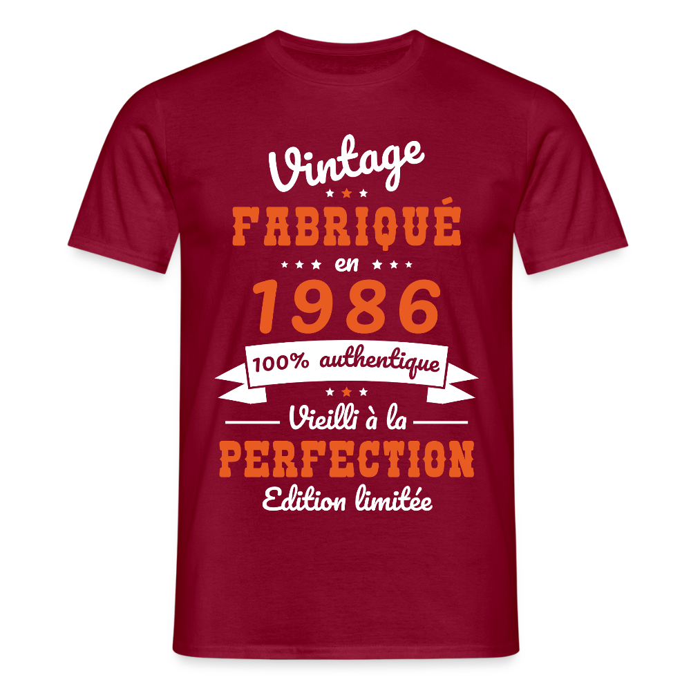 T-shirt anniversaire homme 40 ans – Vintage 1986 - rouge brique