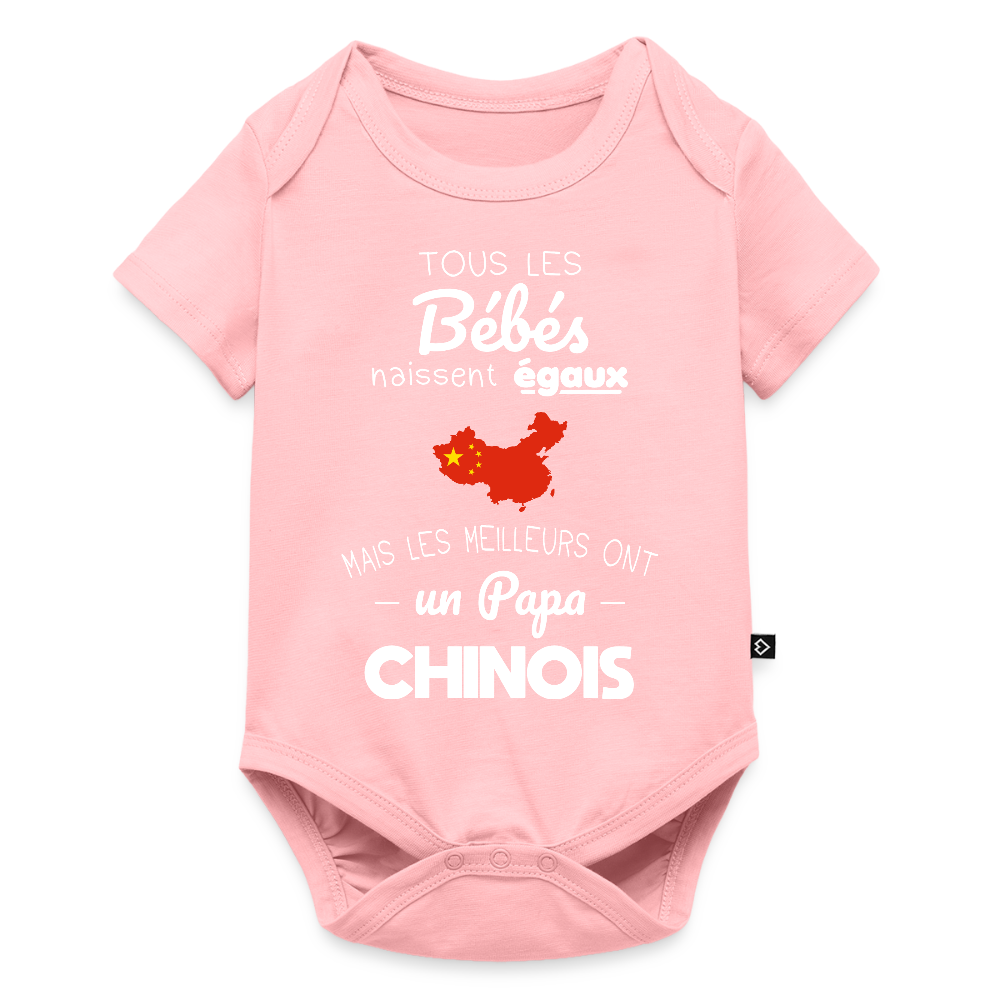 Body Bébé bio manches courtes - Les Meilleurs Ont Un Papa Chinois - rose