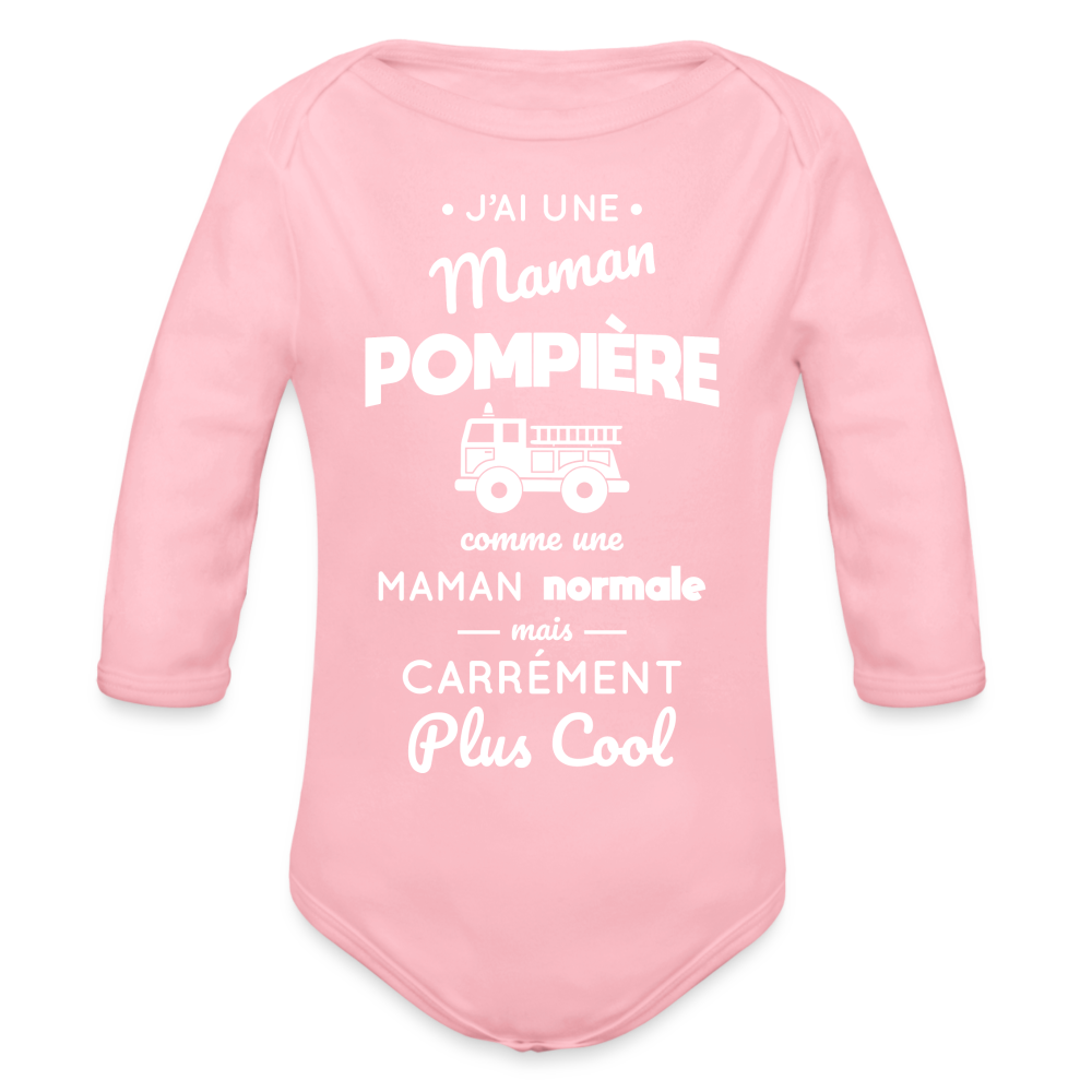 Body Bébé bio manches longues - J'ai une maman pompière - rose clair