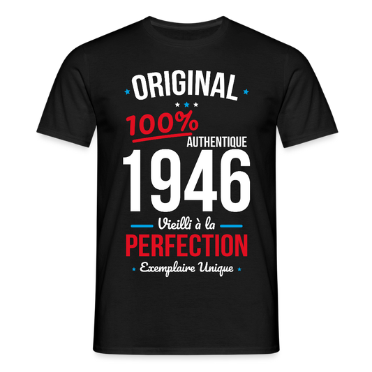T-shirt Anniversaire 80 ans Homme – Original 1946 Authentique - noir