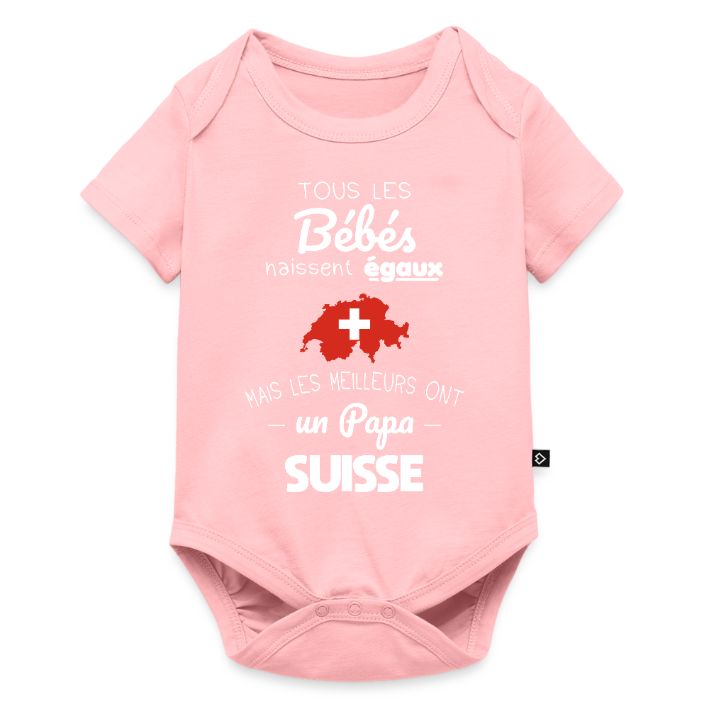 Body Bébé bio manches courtes - Les Meilleurs Ont Un Papa Suisse - rose