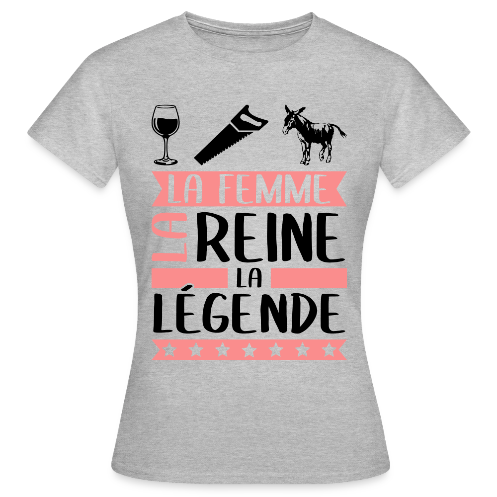 T-shirt femme coloris clair Vinciane en rébus – La femme, la reine, la légende - gris chiné