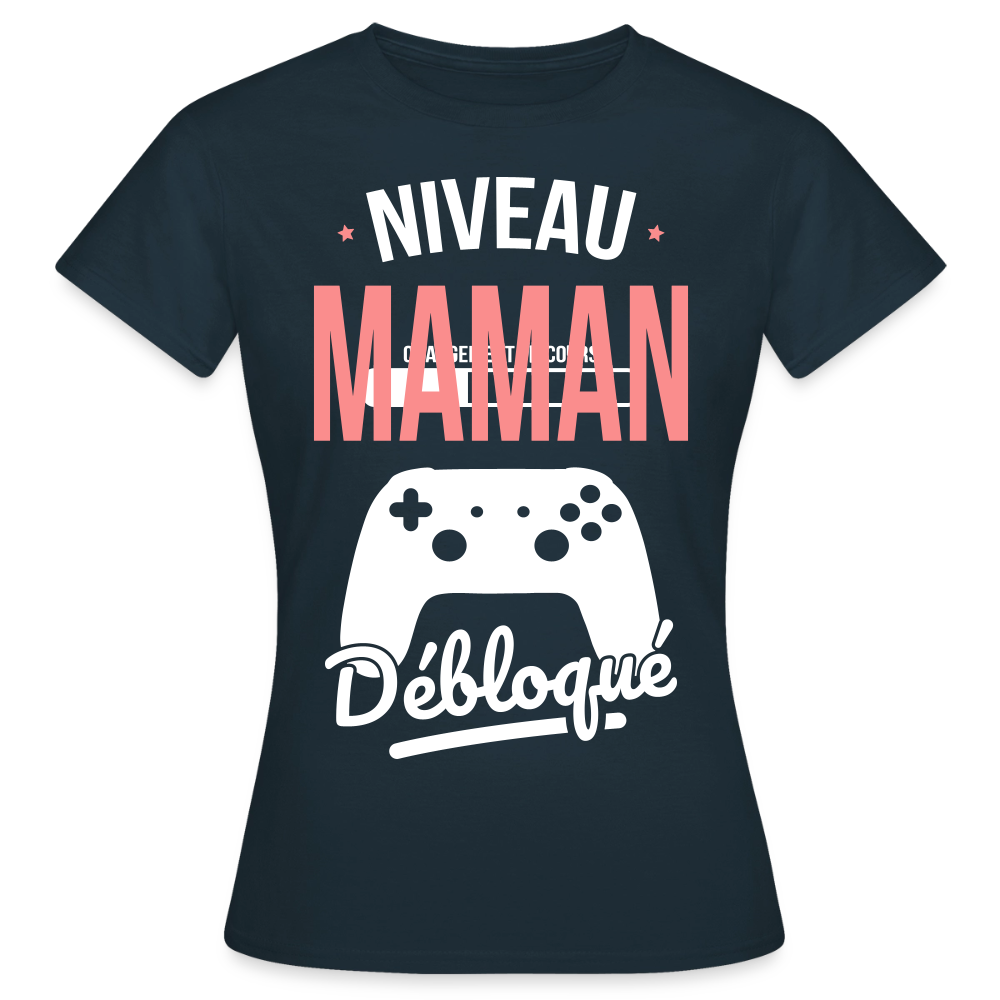 T-shirt femme fête des mères - Niveau maman débloqué - marine