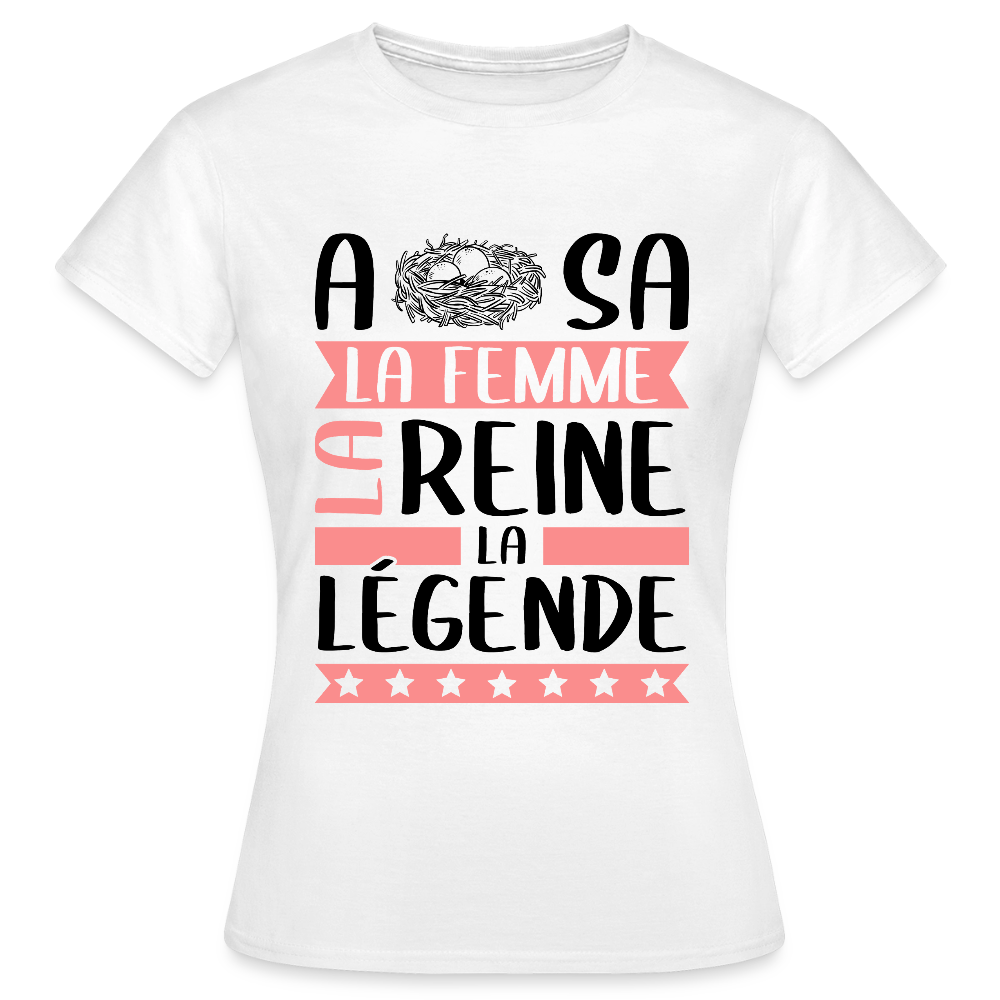 T-shirt femme coloris clair Anissa rébus – La femme, la reine, la légende - blanc
