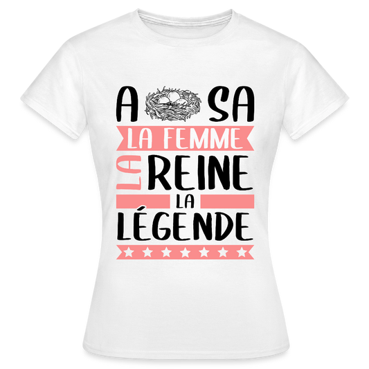 T-shirt femme coloris clair Anissa rébus – La femme, la reine, la légende - blanc