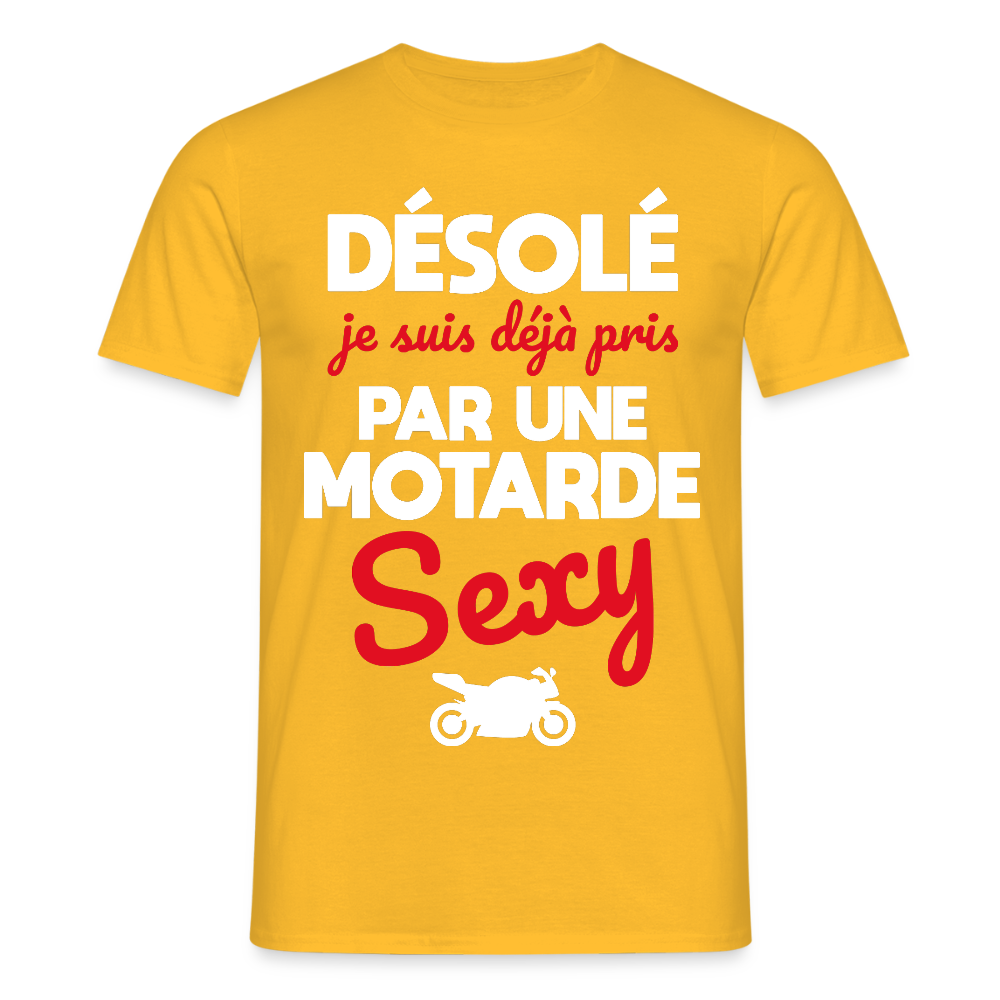 T-shirt Homme - Je suis pris par une motarde sexy - jaune