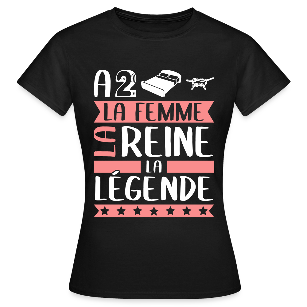 T-shirt femme Adeline rébus – La femme, la reine, la légende - noir